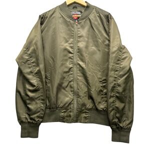 Swiss Cross Bomber Jacket Mens Size L Olive Green Full Zip Utility Pocket Casual